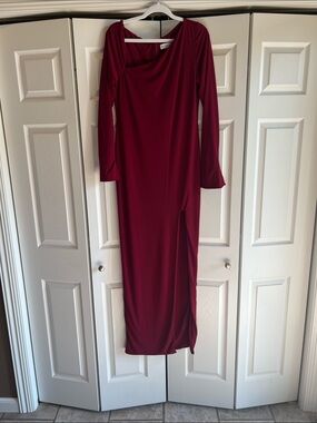Club L London Wine Red Long Sleeve Maxi Dress